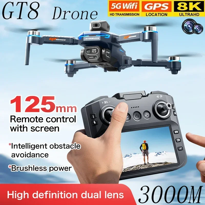 Drone Camera Professional - โดรน GT8 พร้อมระบบหลบหลีกสิ่งกีดขวาง หน้าจอ 4.3 นิ้ว